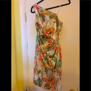 Maggie London Floral Satin Dress One Shoulder  4